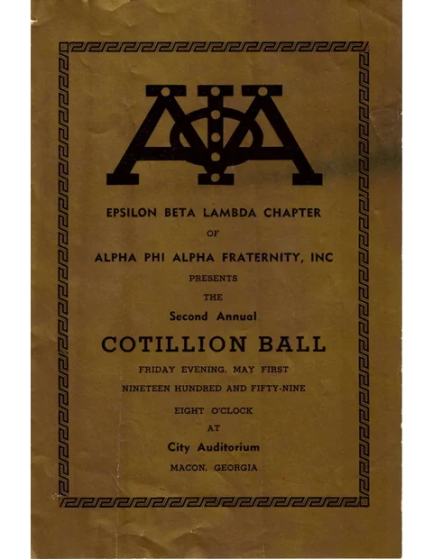 The cover of the chapter's 1959 Cotillion Ball programme.